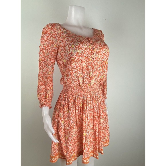 F. Poupette St Barth Dress Sise XS Multicolor Floral Orange 3/4 Sleeve. NWT - Picture 2 of 12